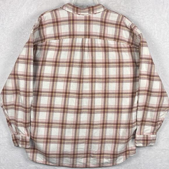 VTG Abercrombie & Fitch 90s Oversized Flannel Shirt Men XL Cream Pink Plaid Y2K - Picture 6 of 8